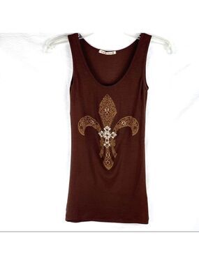 NEW-MARISA K Rhinestone Cross Studded FDL Tank Top